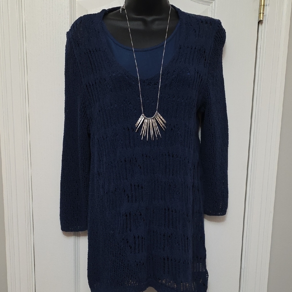 Roz & Ali Navy V-Neck Sweater